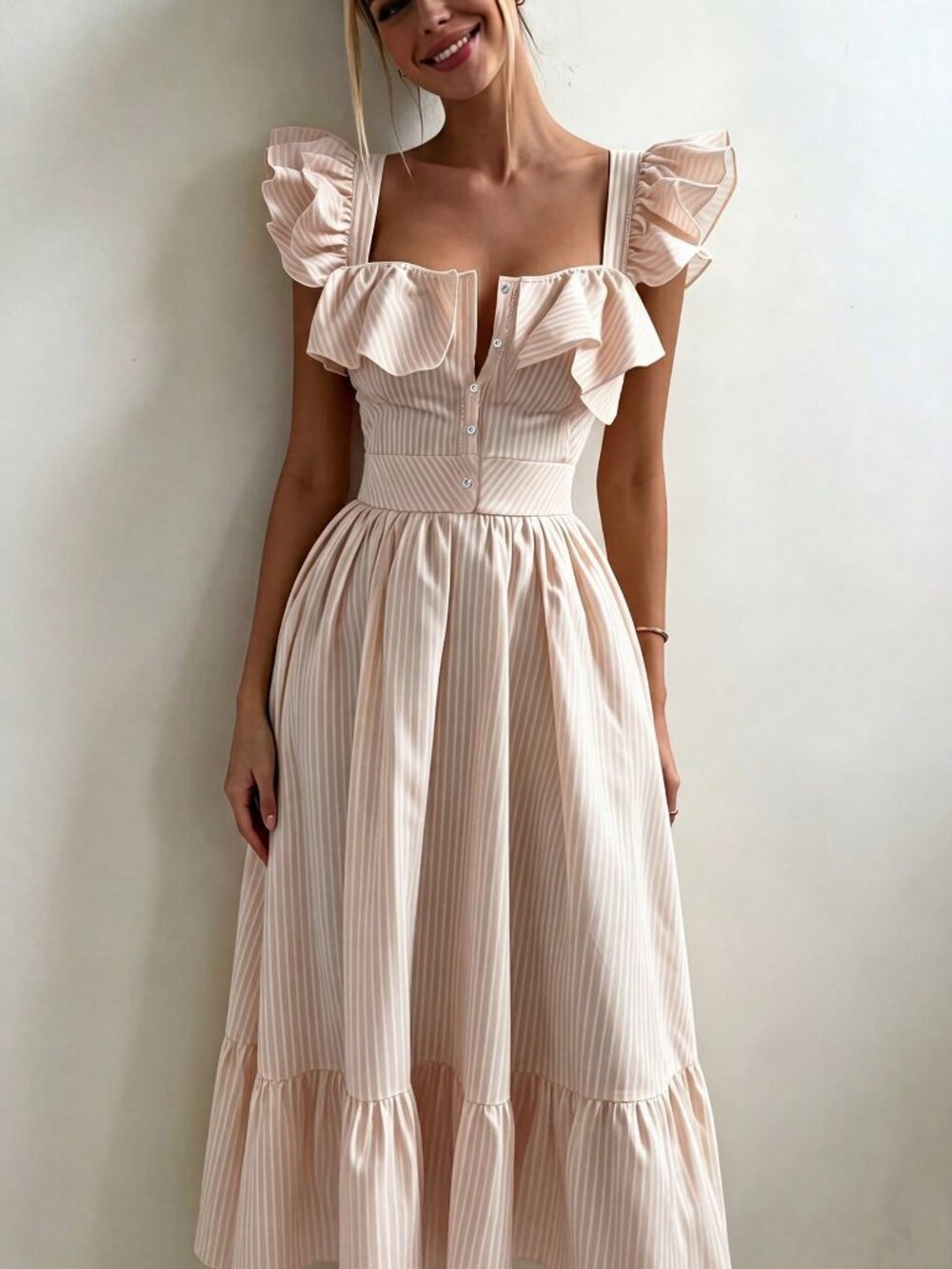 Baby Pink Casual Women's Striped Dress - Picture 4 of 4